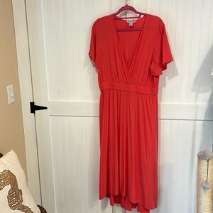 Tommy Bahama Oliana Hi/low, 100% rayon Maxi Dress coral pink size L